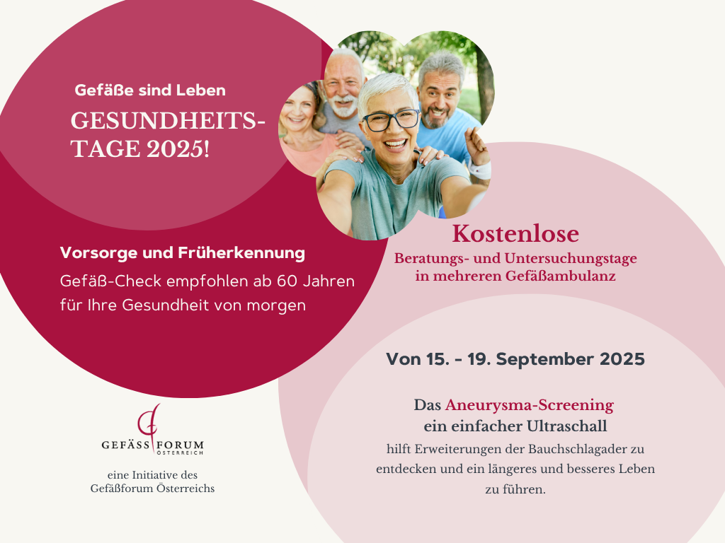 Gefäßgesundheitstage von 15. bis 19. September 2025: Aorten-Aneurysma-Screeningtage in mehreren Ambulanzen